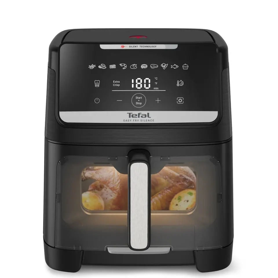 Уред за здравословно готвене, Tefal EY8468E0 Easy Fry Silence XXL VISION, black, 7L (2kg, 8 portions), 1800W, dual zones, detachable front, 10 automatic programs
