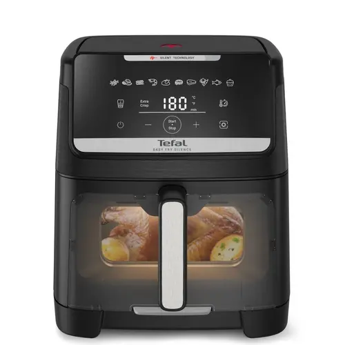 Уред за здравословно готвене, Tefal EY8468E0 Easy Fry Silence XXL VISION, black, 7L (2kg, 8 portions), 1800W, dual zones, detachable front, 10 automatic programs
