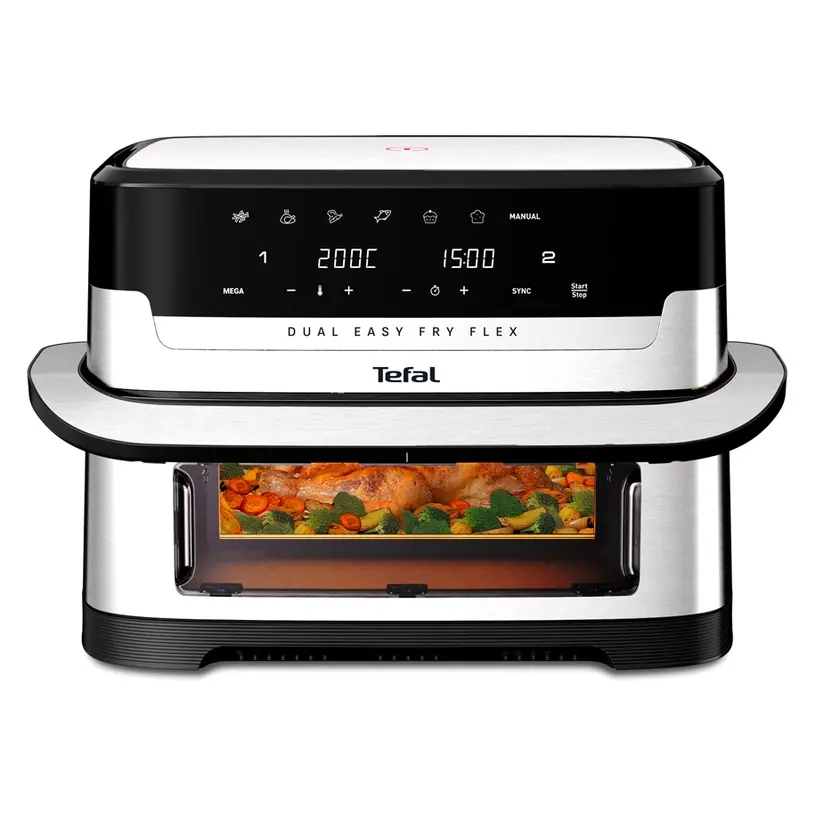 Уред за здравословно готвене, Tefal EY922DE0 Easy Fry DUAL FLEX, stainless steel, 9L (2.5kg), 2700W, automatic programs (7), adjustable temp, manual mode