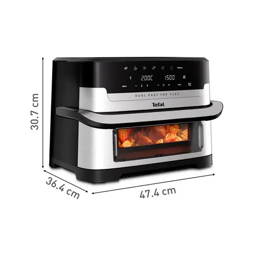Aparat pentru gătit sănătos, Tefal EY922DE0 Easy Fry DUAL FLEX, oțel inoxidabil, 9L (2.5kg), 2700W, programe automate (7), temperatură reglabilă, mod - 3