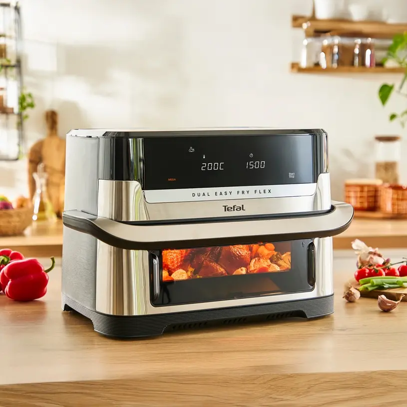 Συσκευή υγιεινού μαγειρέματος, Tefal EY922DE0 Easy Fry DUAL FLEX, ανοξείδωτο ατσάλι, 9L (2.5kg), 2700W, αυτόματα προγράμματα (7), ρυθμιζόμενη - image 3