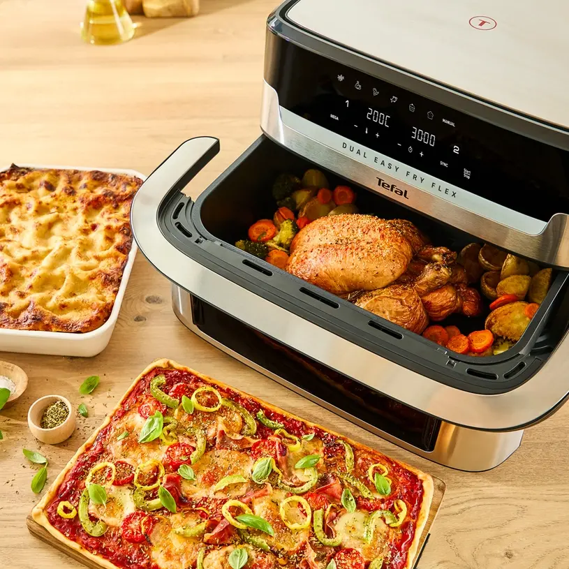 Aparat pentru gătit sănătos, Tefal EY922DE0 Easy Fry DUAL FLEX, oțel inoxidabil, 9L (2.5kg), 2700W, programe automate (7), temperatură reglabilă, mod - image 4