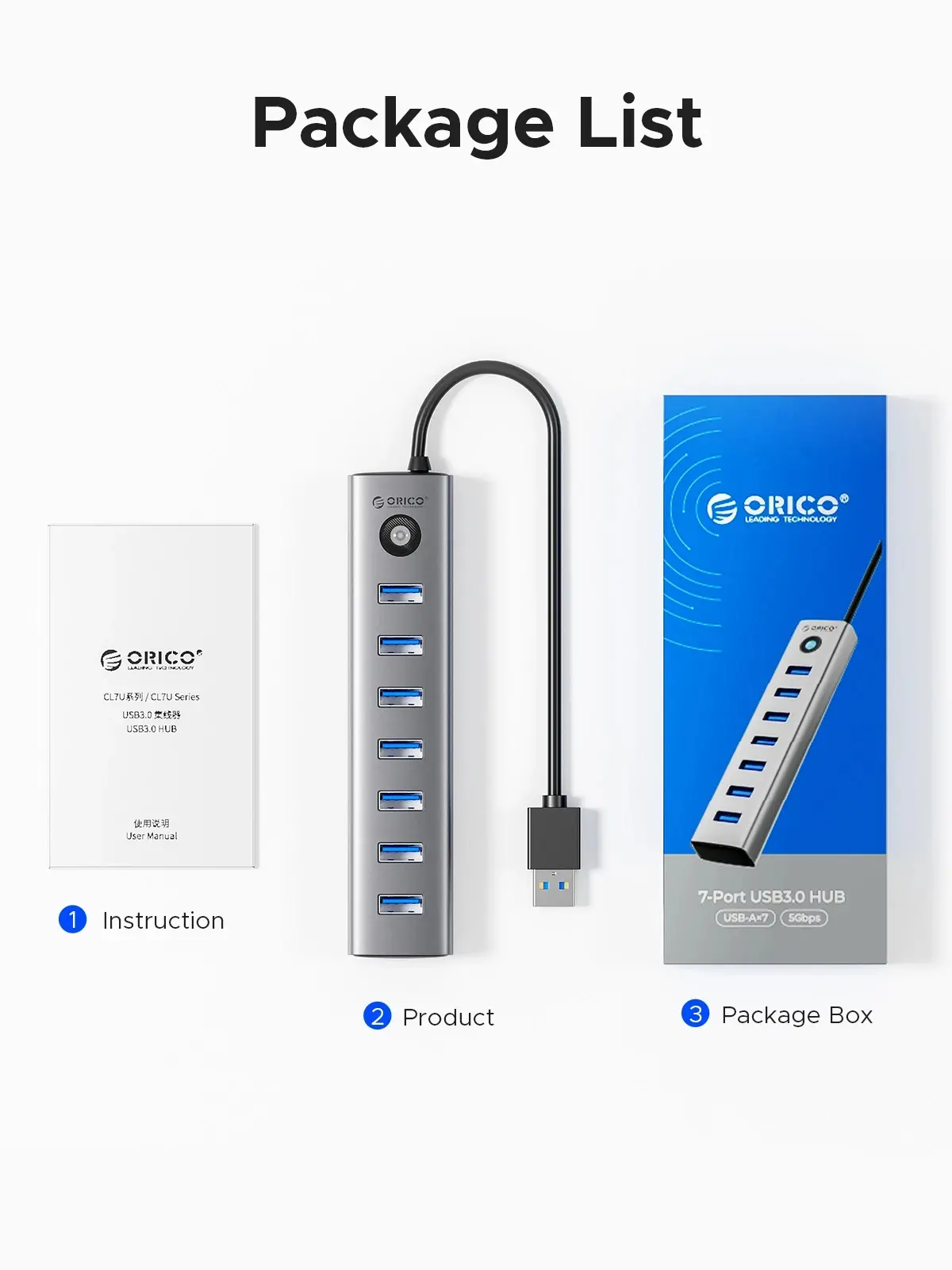 Orico хъб USB3.0 HUB 7 port Black - CL7U-U3-10-GY-BP - image 10