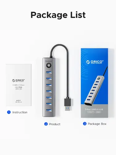 Orico хъб USB3.0 HUB 7 port Black - CL7U-U3-10-GY-BP - image 10