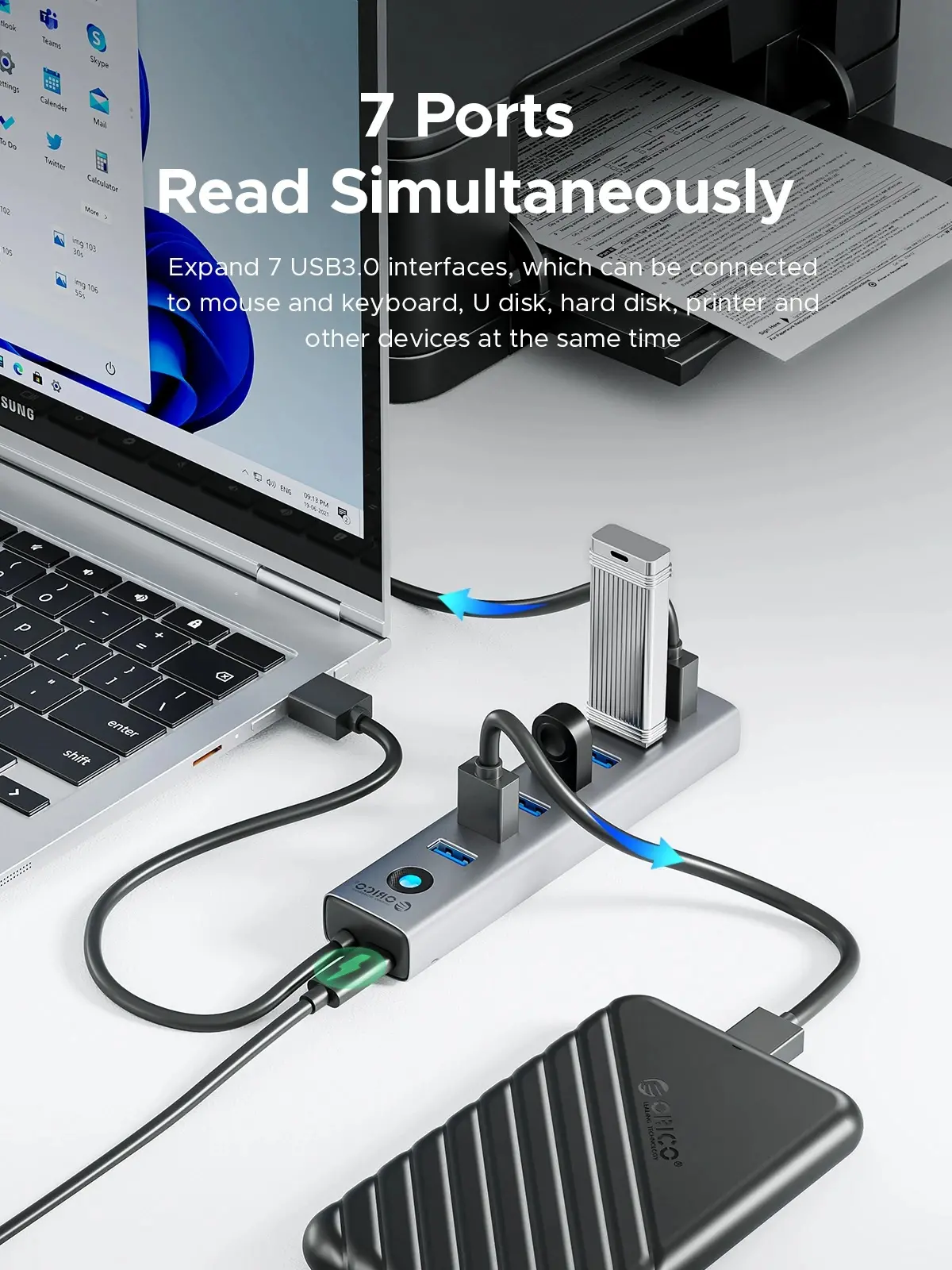 Orico хъб USB3.0 HUB 7 port Black - CL7U-U3-10-GY-BP - image 4