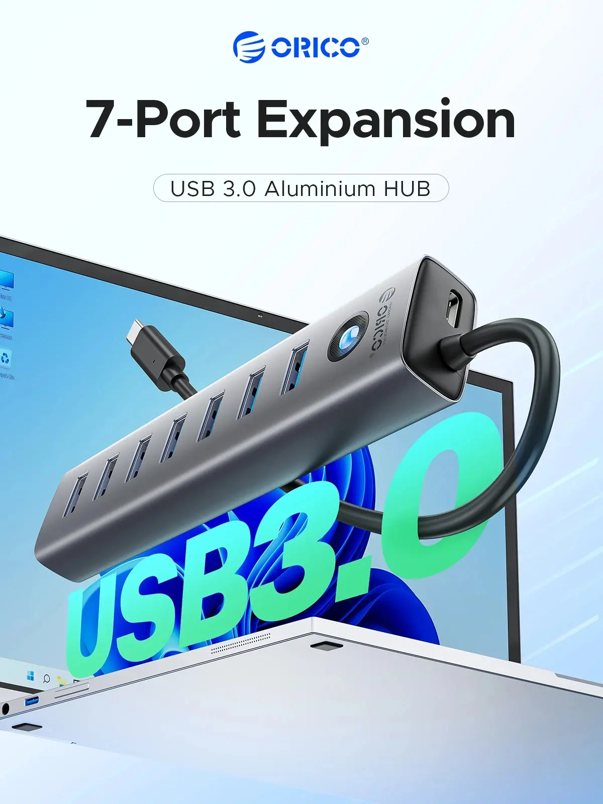 Orico hub USB USB3.0 HUB 7 porturi, negru - CL7U-U3-10-GY-BP - image 5