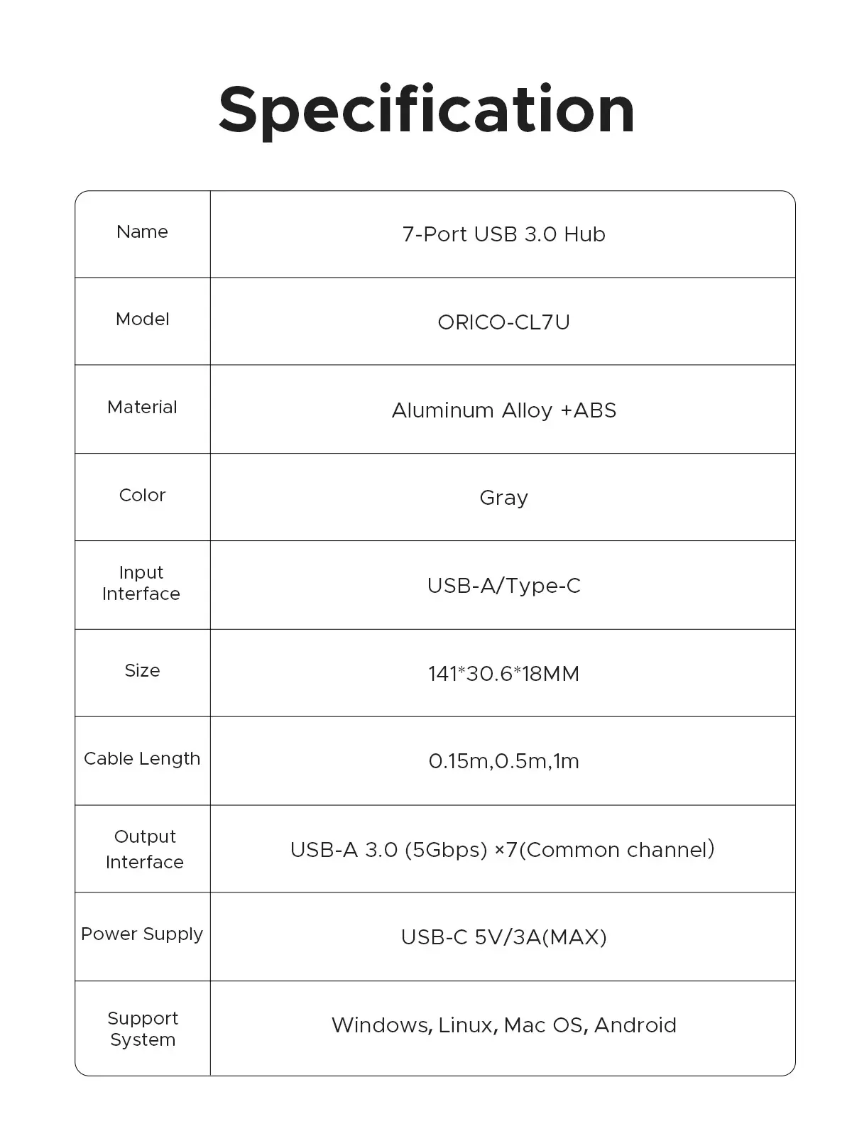 Orico хъб USB3.0 HUB 7 port Black - CL7U-U3-10-GY-BP - image 9