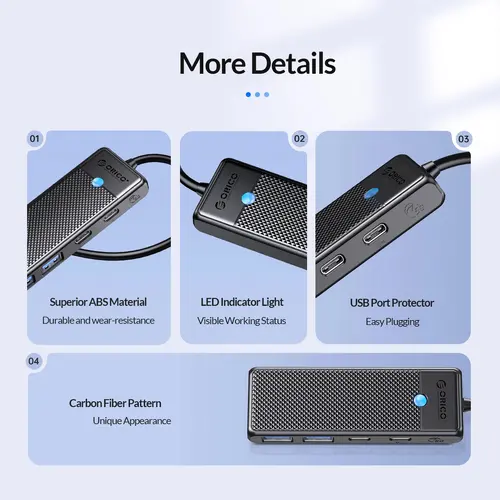 Orico хъб USB3.1 HUB Type-C - 2 x USB3.0, 2 x USB-C - PAPW2AC-C3-05-BK-EP - image 11
