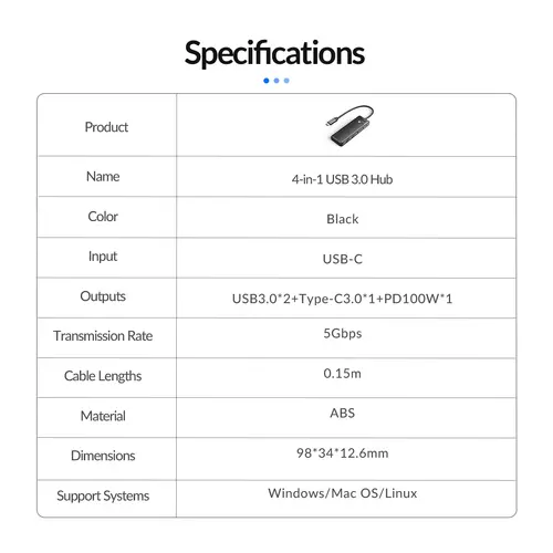 Orico хъб USB3.1 HUB Type-C - 2 x USB3.0, 2 x USB-C - PAPW2AC-C3-05-BK-EP - image 15