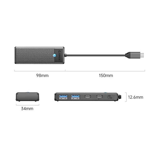 Orico хъб USB3.1 HUB Type-C - 2 x USB3.0, 2 x USB-C - PAPW2AC-C3-05-BK-EP - image 2
