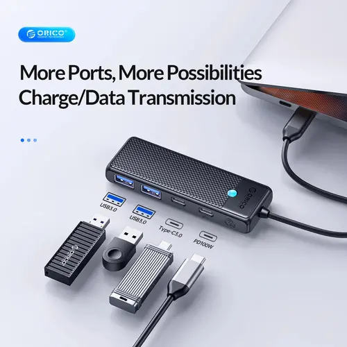 Orico хъб USB3.1 HUB Type-C - 2 x USB3.0, 2 x USB-C - PAPW2AC-C3-05-BK-EP - image 9