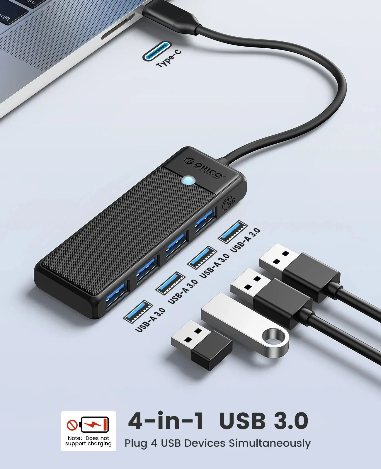 Orico хъб USB3.1 HUB Type-C - 4 x USB3.0 - PAPW4A-C3-015-WH - image 1