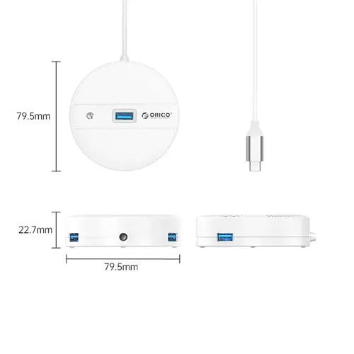 Orico хъб HUB USB3.1 Type-C 4 port - 4 x USB3.0 White, Audio/Mic x 1 - YS4-C3-03-WH-BP - image 1