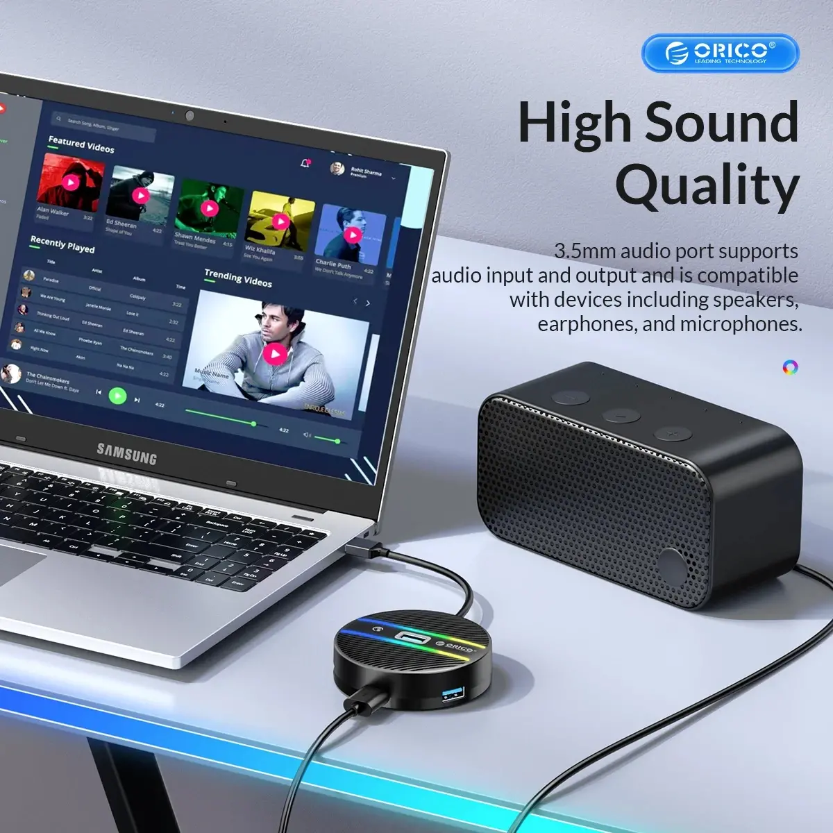 Orico hub HUB USB3.1 Type-C 4 port - 4 x USB3.0 White, Audio/Mic x 1 - YS4-C3-03-WH-BP - image 4