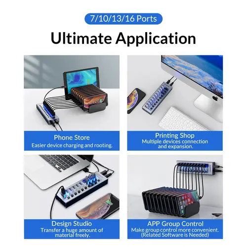 Orico hub USB3.0 HUB cu 7 porturi, cu adaptor de alimentare, butoane On/Off, aluminiu - AT2U3-7AB-EU-GY - 18