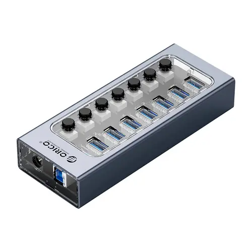 Orico hub USB3.0 HUB cu 7 porturi, cu adaptor de alimentare, butoane On/Off, aluminiu - AT2U3-7AB-EU-GY - 2