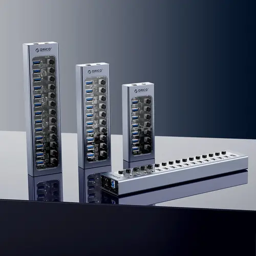 Orico hub USB3.0 HUB cu 7 porturi, cu adaptor de alimentare, butoane On/Off, aluminiu - AT2U3-7AB-EU-GY - 7