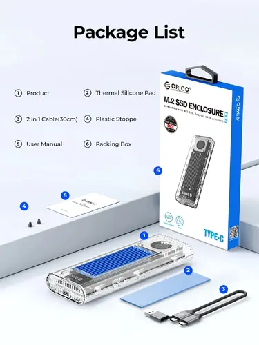 Orico външна кутия за диск Storage - Case - M.2 NVMe M key - 40Gbps, USB-A/USB-C - TCM2-U4-BK-BP - image 13