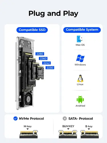 Orico външна кутия за диск Storage - Case - M.2 NVMe M key - 40Gbps, USB-A/USB-C - TCM2-U4-BK-BP - image 6
