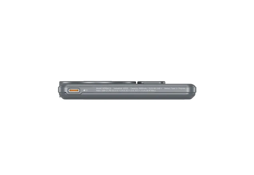 Външна батерия, Verbatim Charge 'n' Go 2C Power Bank Magnetic Wireless 5000mAh with 2 USB-C Cables & Stand Grey - image 3