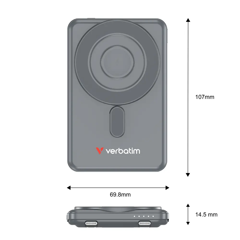 Външна батерия, Verbatim Charge 'n' Go 2C Power Bank Magnetic Wireless 5000mAh with 2 USB-C Cables & Stand Grey - image 9