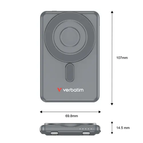 Външна батерия, Verbatim Charge 'n' Go 2C Power Bank Magnetic Wireless 5000mAh with 2 USB-C Cables & Stand Grey - image 9