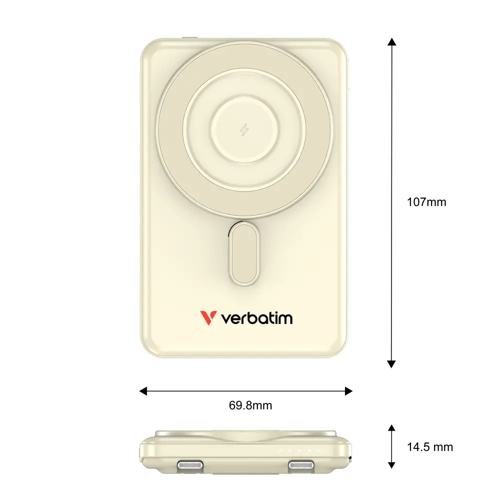 Външна батерия, Verbatim Charge 'n' Go 2C Power Bank Magnetic Wireless 5000mAh with 2 USB-C Cables & Stand Gold - image 10