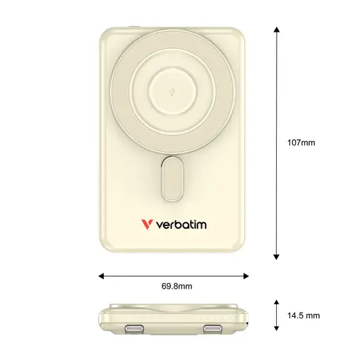 Външна батерия, Verbatim Charge 'n' Go 2C Power Bank Magnetic Wireless 5000mAh with 2 USB-C Cables & Stand Gold - image 10