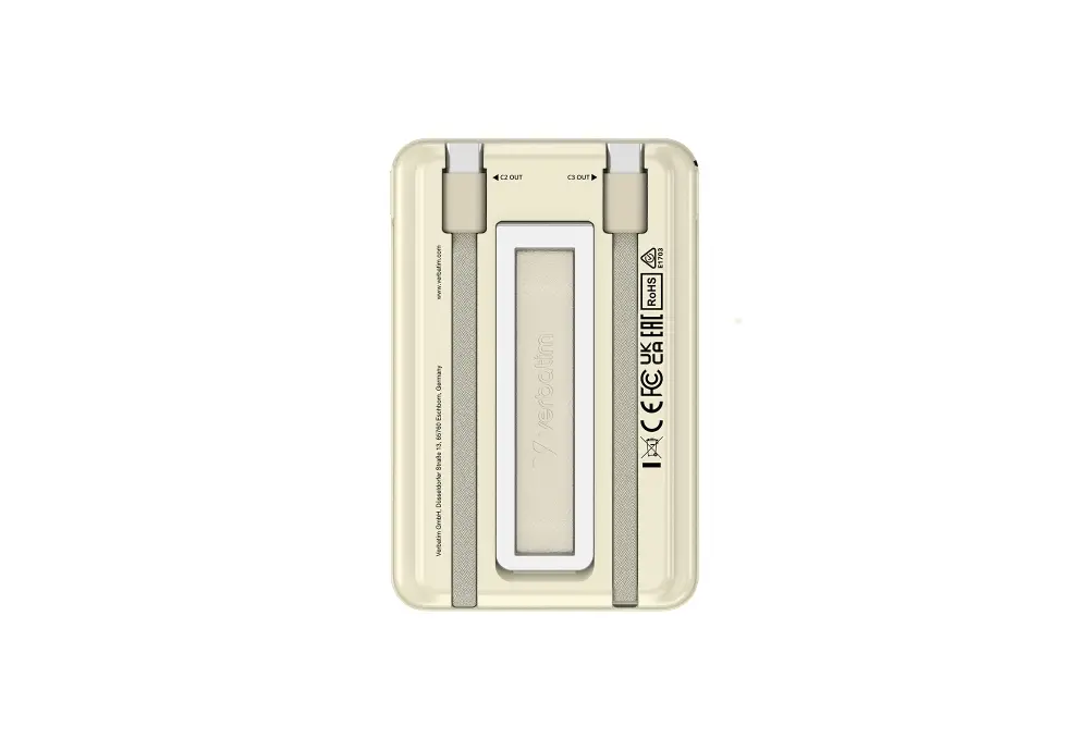 Външна батерия, Verbatim Charge 'n' Go 2C Power Bank Magnetic Wireless 5000mAh with 2 USB-C Cables & Stand Gold - image 2