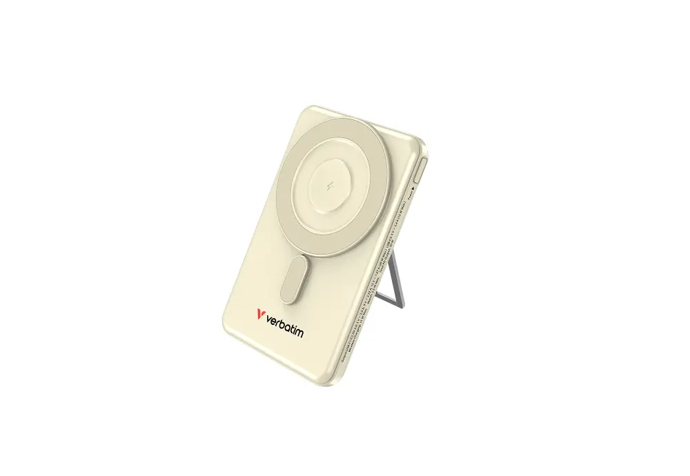 Външна батерия, Verbatim Charge 'n' Go 2C Power Bank Magnetic Wireless 5000mAh with 2 USB-C Cables & Stand Gold - image 3