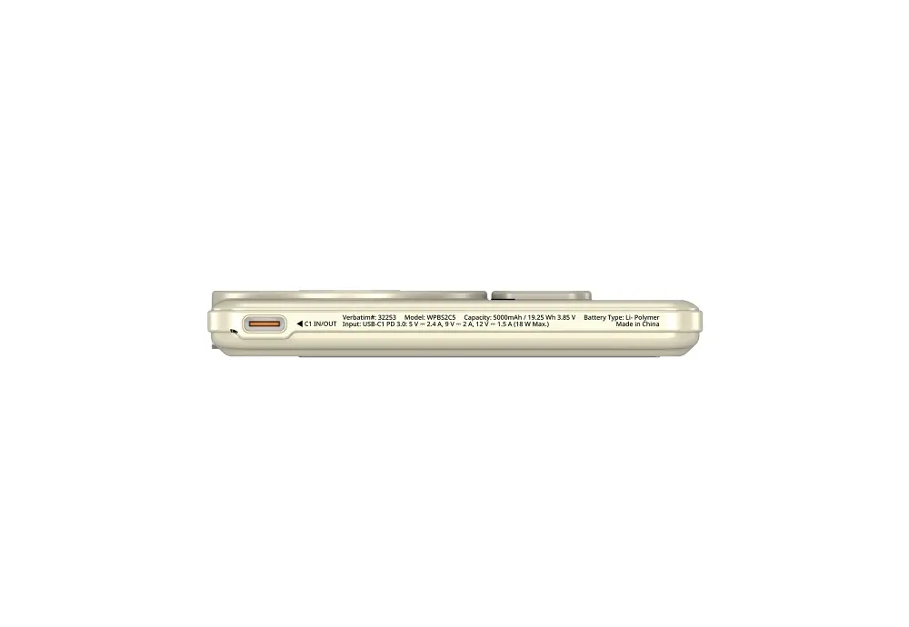 Външна батерия, Verbatim Charge 'n' Go 2C Power Bank Magnetic Wireless 5000mAh with 2 USB-C Cables & Stand Gold - image 6
