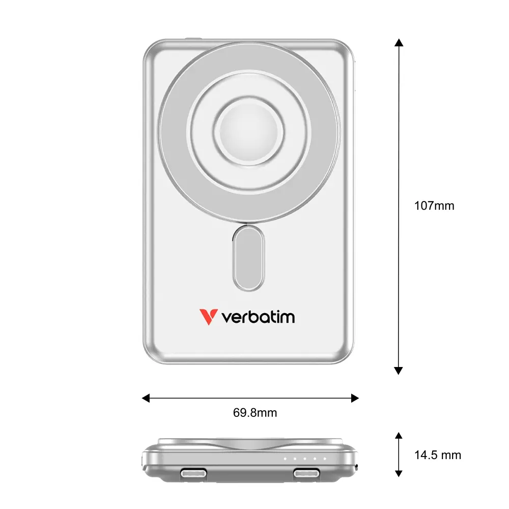 Външна батерия, Verbatim Charge 'n' Go 2C Power Bank Magnetic Wireless 5000mAh with 2 USB-C Cables & Stand Silver - image 10
