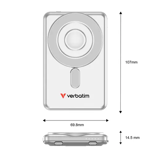 Външна батерия, Verbatim Charge 'n' Go 2C Power Bank Magnetic Wireless 5000mAh with 2 USB-C Cables & Stand Silver - image 10