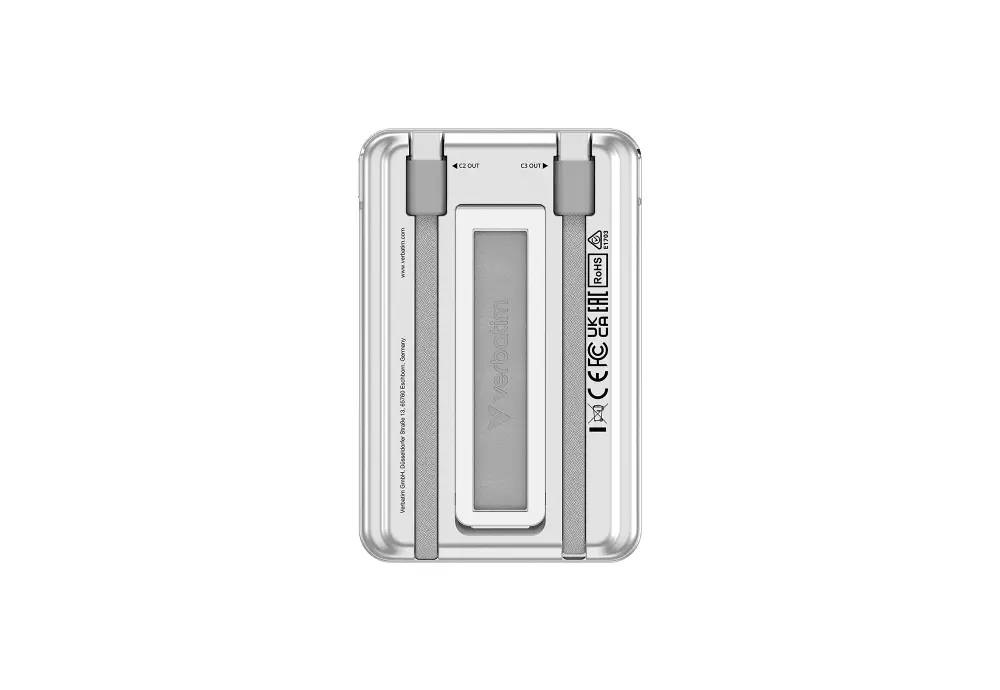 Външна батерия, Verbatim Charge 'n' Go 2C Power Bank Magnetic Wireless 5000mAh with 2 USB-C Cables & Stand Silver - image 7