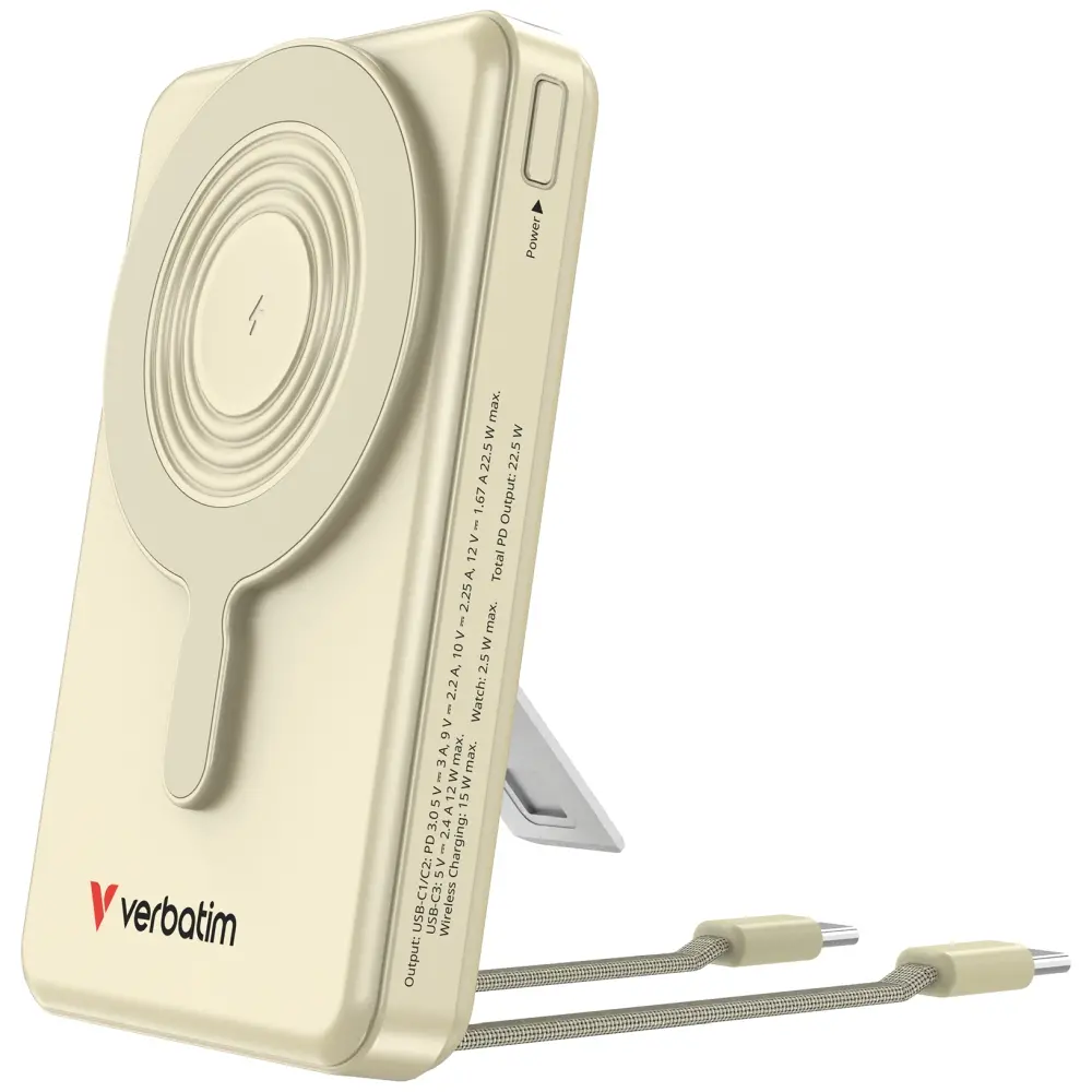 Външна батерия, Verbatim Power Bank Magnetic Wireless 10.000 mAh C+C Display Gold
