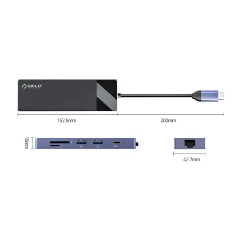 Orico докинг станция Docking Station Type-C - DM-10P-BK-BP - HDMI, USB-C, USB-A x 4, PD100W x 1, LAN (1Gbps), SD/TF - image 2