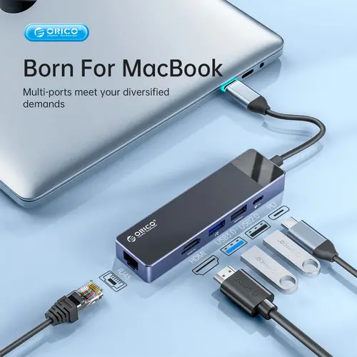 Orico докинг станция Docking Station Type-C - DM-10P-BK-BP - HDMI, USB-C, USB-A x 4, PD100W x 1, LAN (1Gbps), SD/TF - image 3