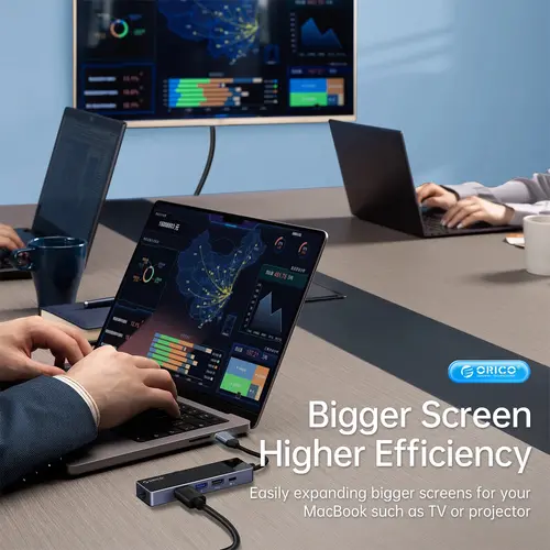 Orico докинг станция Docking Station Type-C - DM-10P-BK-BP - HDMI, USB-C, USB-A x 4, PD100W x 1, LAN (1Gbps), SD/TF - image 4