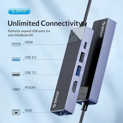 Orico докинг станция Docking Station Type-C - DM-10P-BK-BP - HDMI, USB-C, USB-A x 4, PD100W x 1, LAN (1Gbps), SD/TF - image 7