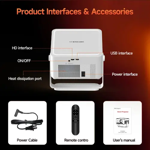 MagCubic φορητός πολυμεσικός προβολέας Portable Multimedia Projector HY450MAX - 8K, Android 14, Wi-Fi 6, Bluetooth 5.4 - 5