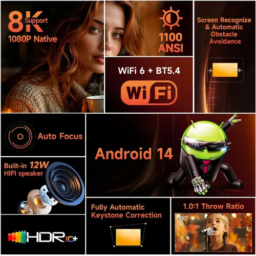 MagCubic преносим мултимедиен проектор Portable Multimedia Projector HY450MAX - 8K, Android 14, Wi-Fi 6, Bluetooth 5.4 - image 9