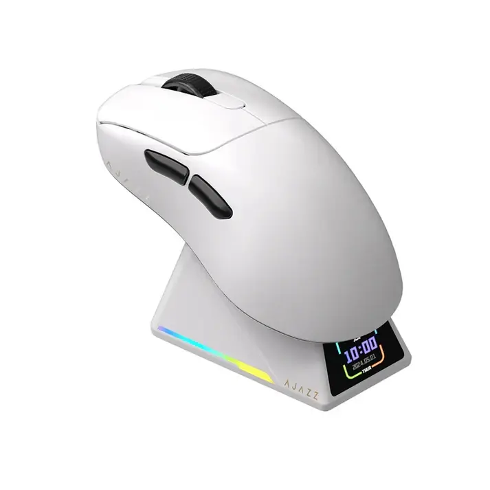Ajazz mouse profesional de gaming AJ179 APEX - Wireless Gaming Mouse - 8K, Stație de încărcare magnetică, Alb