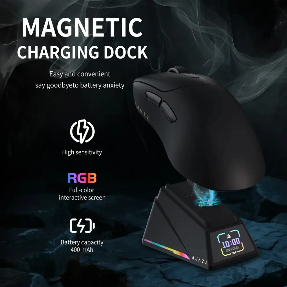 Ajazz професионална геймърска мишка AJ179 APEX - Wireless Gaming Mouse - 8K, Magnetic Charging Dock, White - image 12