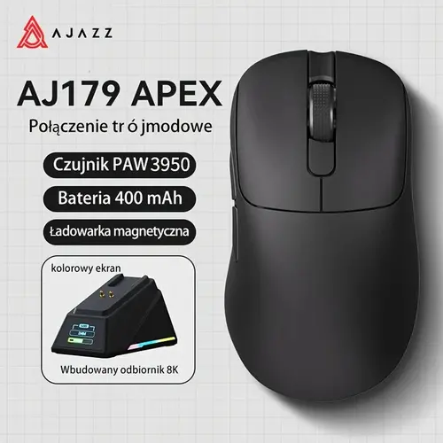 Ajazz професионална геймърска мишка AJ179 APEX - Wireless Gaming Mouse - 8K, Magnetic Charging Dock, White - image 2