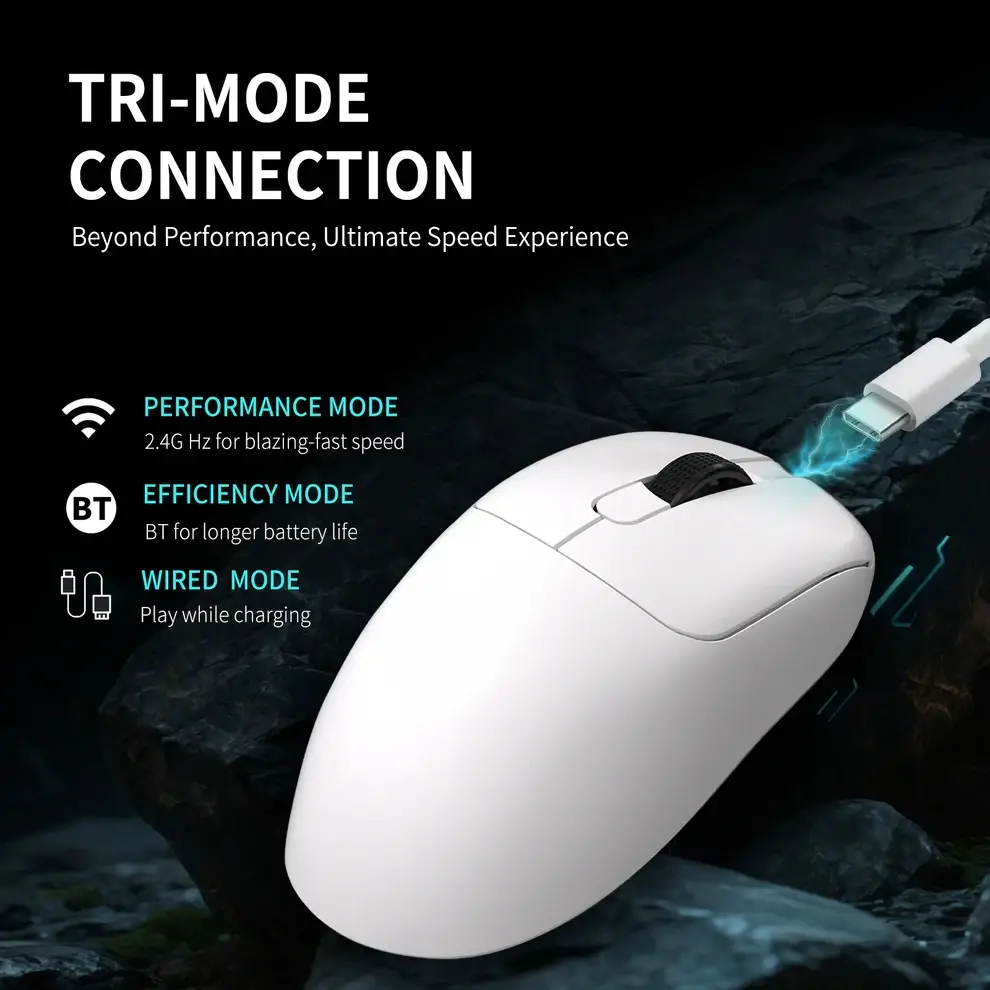 Ajazz професионална геймърска мишка AJ179 APEX - Wireless Gaming Mouse - 8K, Magnetic Charging Dock, White - image 3