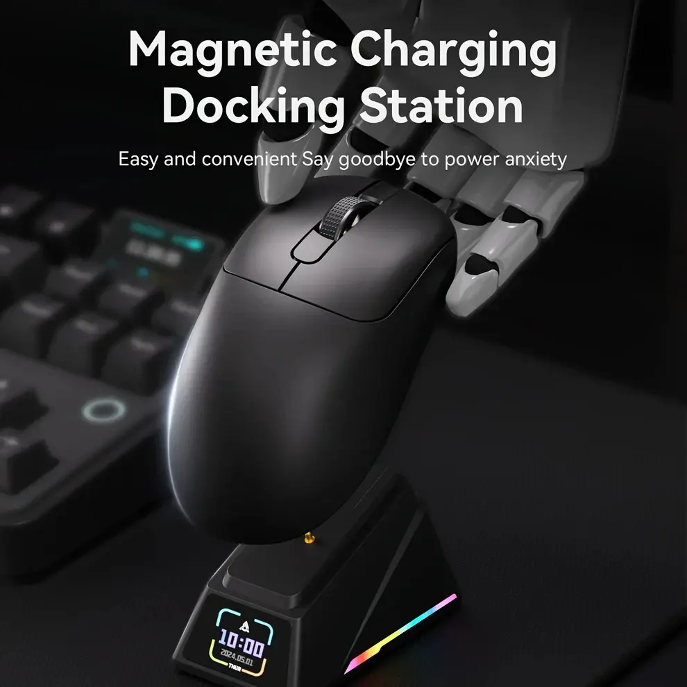 Ajazz професионална геймърска мишка AJ179 APEX - Wireless Gaming Mouse - 8K, Magnetic Charging Dock, Black - image 6