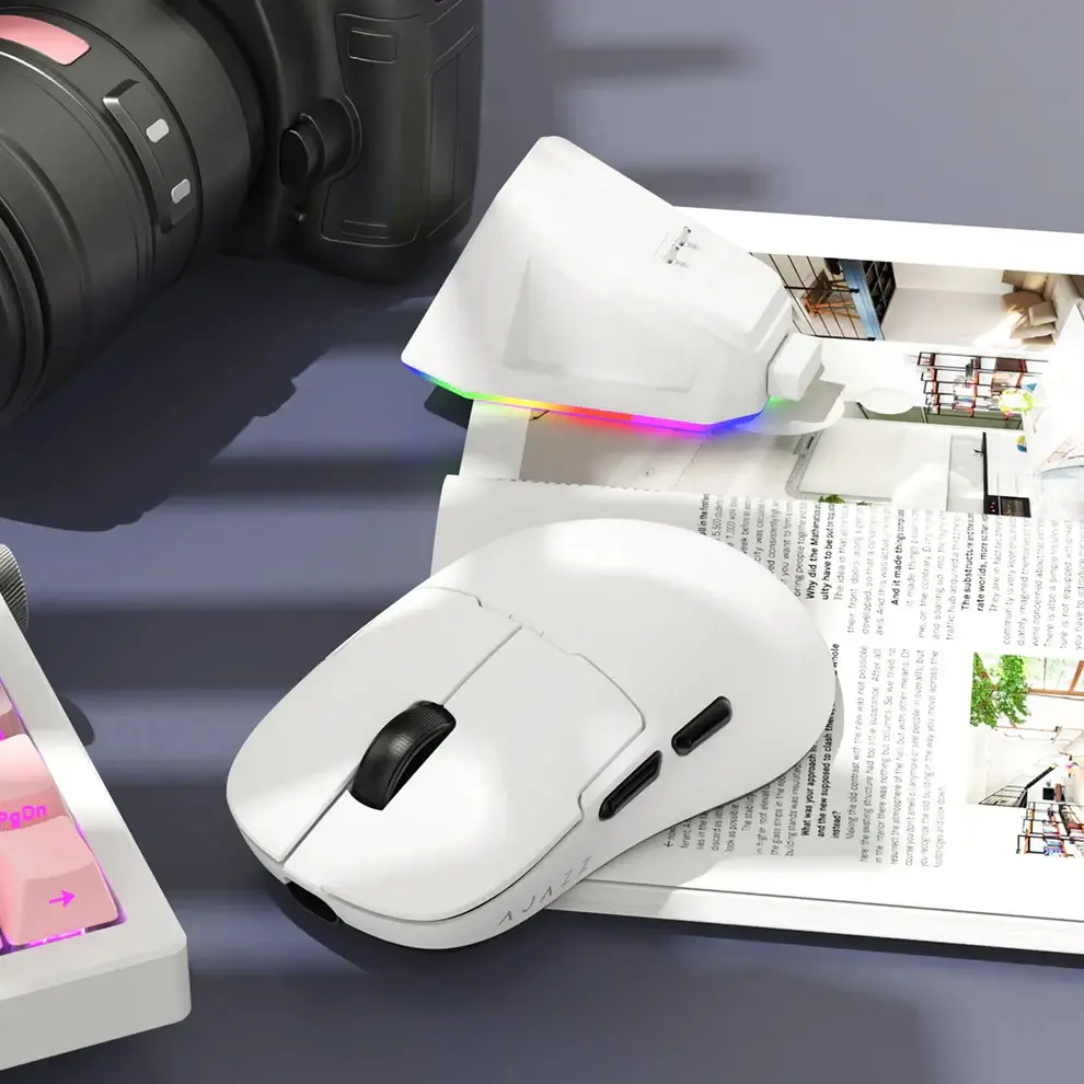 Ajazz професионална геймърска мишка AJ159P MC - Wireless Gaming Mouse - 1K, Magnetic Charging Dock, White - image 11