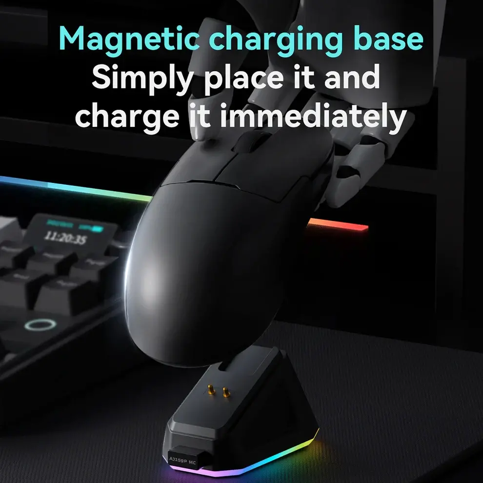 Ajazz професионална геймърска мишка AJ159P MC - Wireless Gaming Mouse - 1K, Magnetic Charging Dock, White - image 8