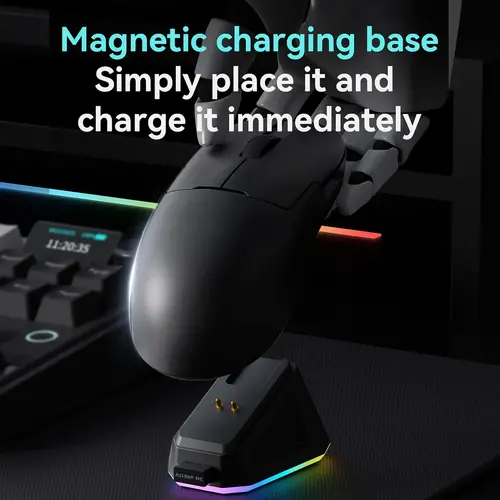 Ajazz професионална геймърска мишка AJ159P MC - Wireless Gaming Mouse - 1K, Magnetic Charging Dock, White - image 8