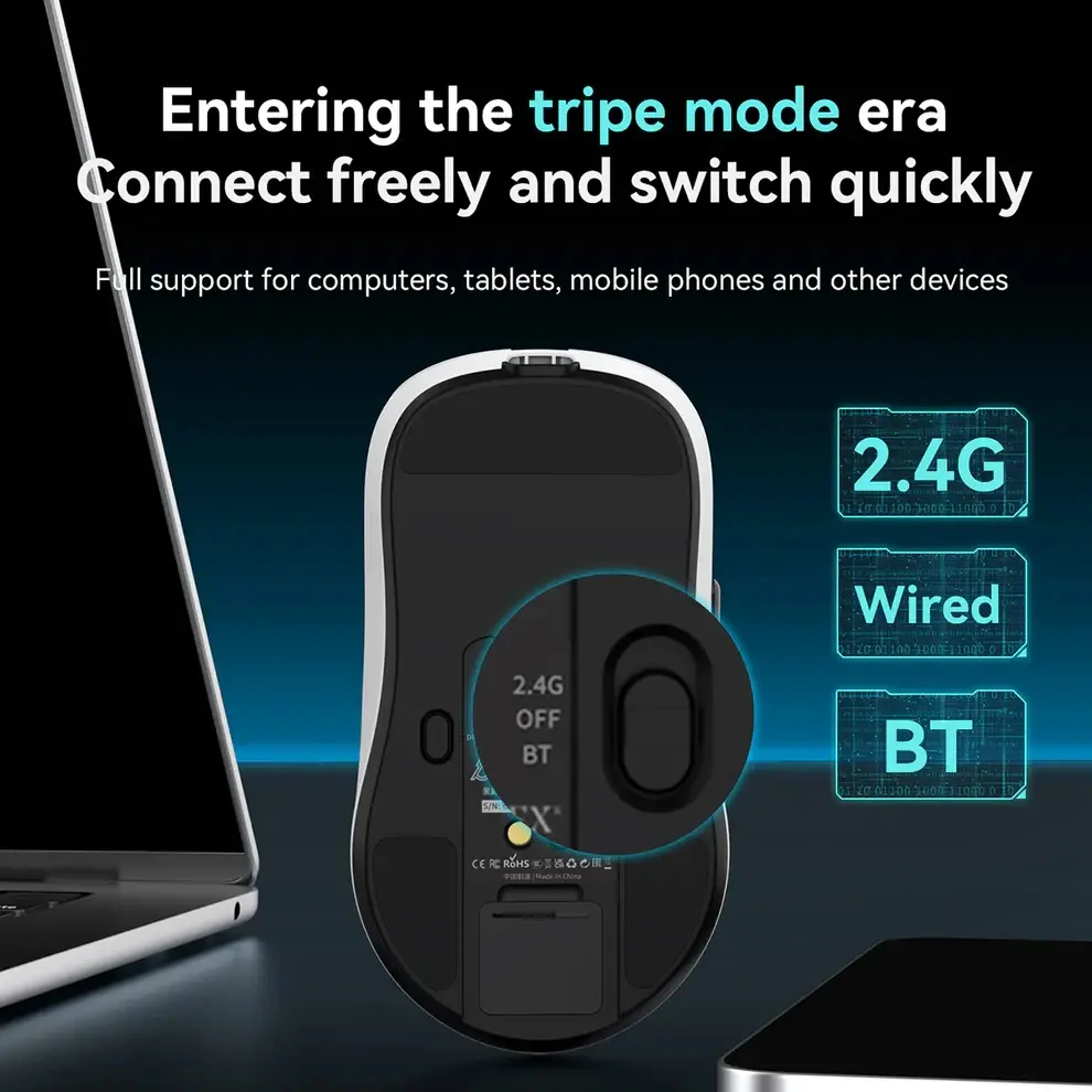 Ajazz професионална геймърска мишка AJ159P MC - Wireless Gaming Mouse - 1K, Magnetic Charging Dock, White - image 9